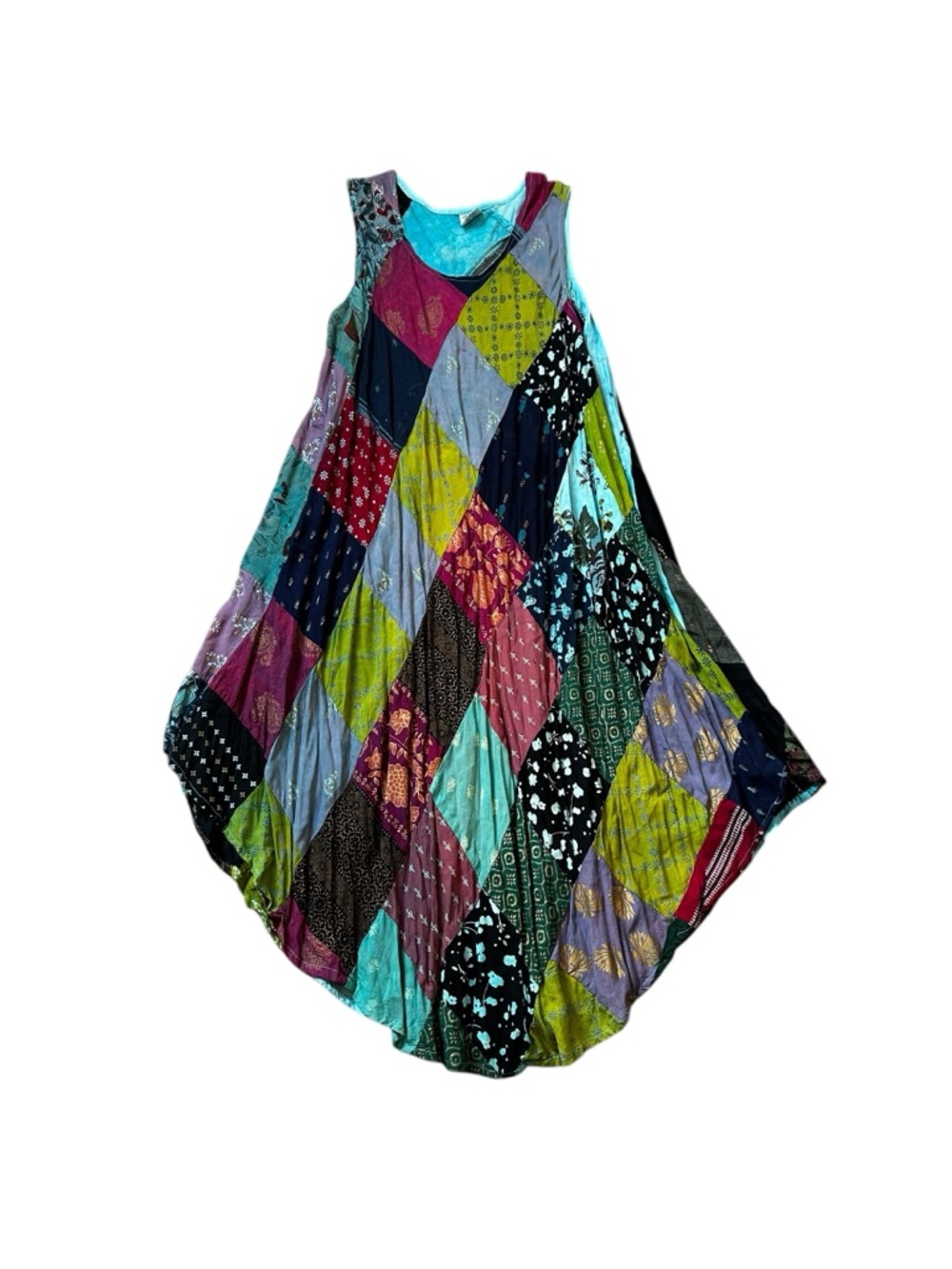 Advance Apparels Patchwork Dress Flowy Bohemian Hippie Festival Free Size